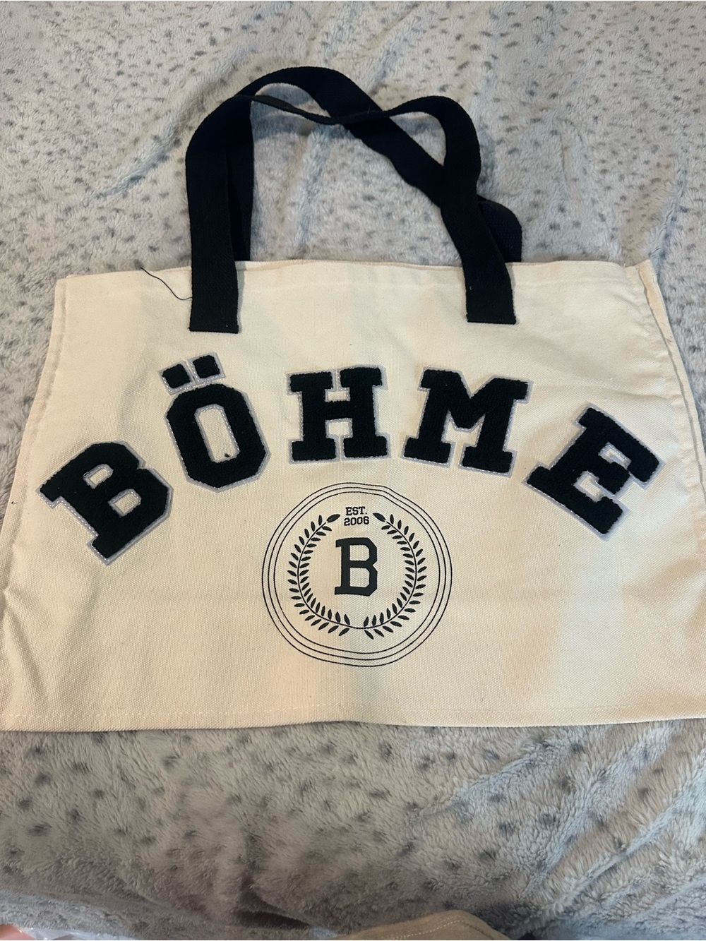 Bohme Cream Canvas Tote Bag with Black Trim